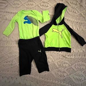 Puma Kids Jacket, Pants, and Long Sleeve Onesie - Neon Green